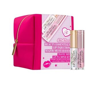 Too Faced Lip Injection Travel Size Set with Hot Pink Cosmetic Bag